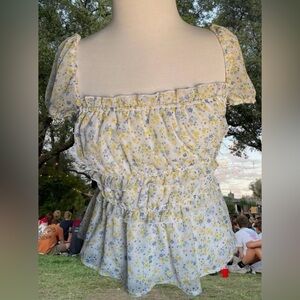 Mi Ami Sweet Yellow and White floral cottage core blouse